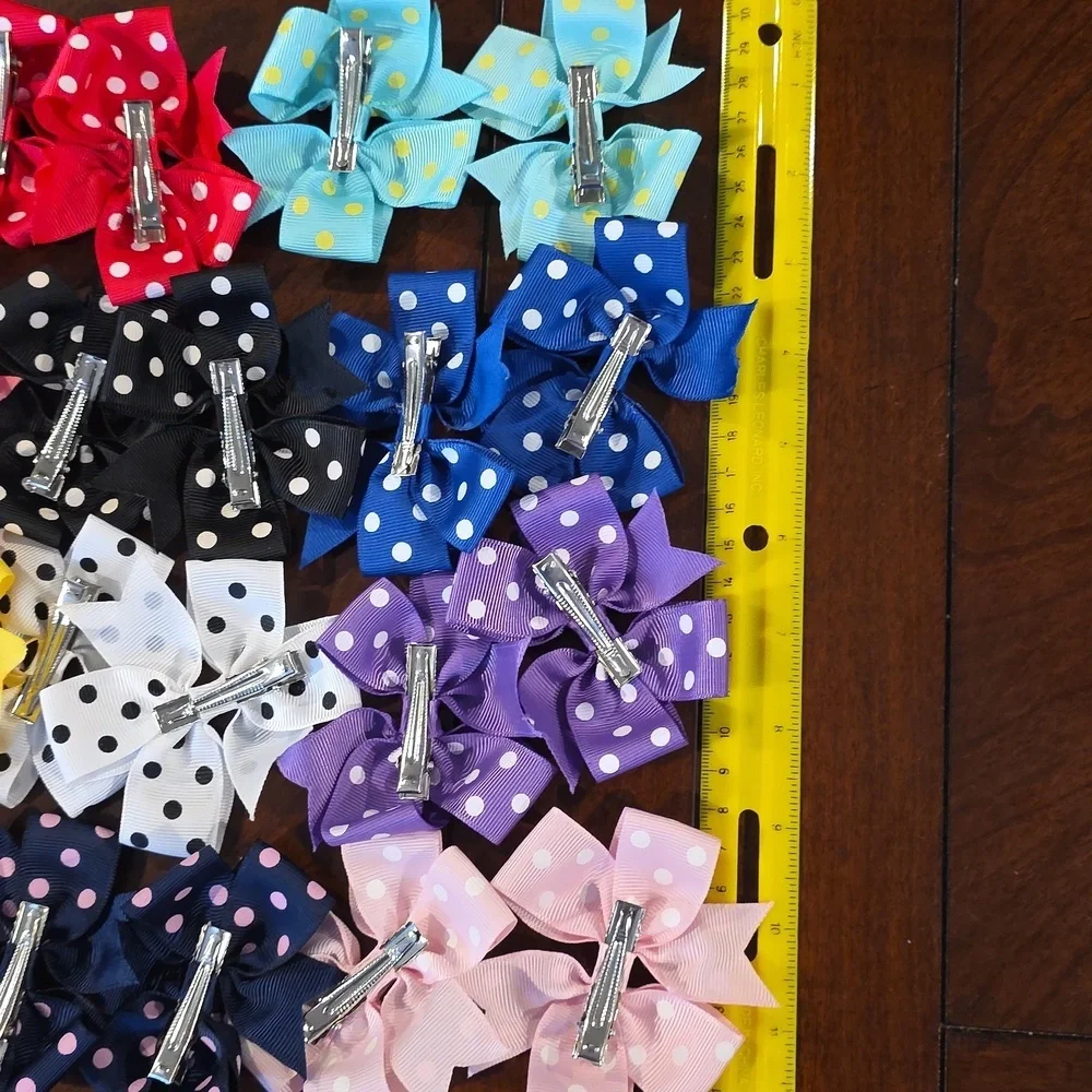 (J20) 40 Total, Colorful Polka Dot Hair Bows for Kids